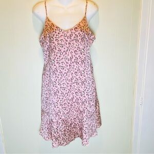 NWT hem & thread pink & brown leopard satin nightgown slip nightdress size M